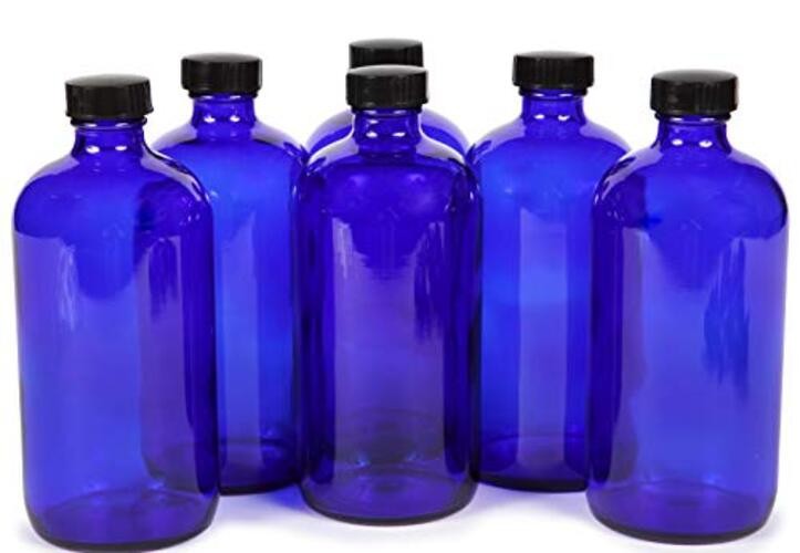 , 6, Large, 16 oz, Empty, Cobalt Blue Glass Spray Bottles with Black Trigger
