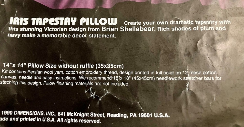 Dimensions Iris Tapestry Pillow needlepoint Kit 2381, NEW-open pkg