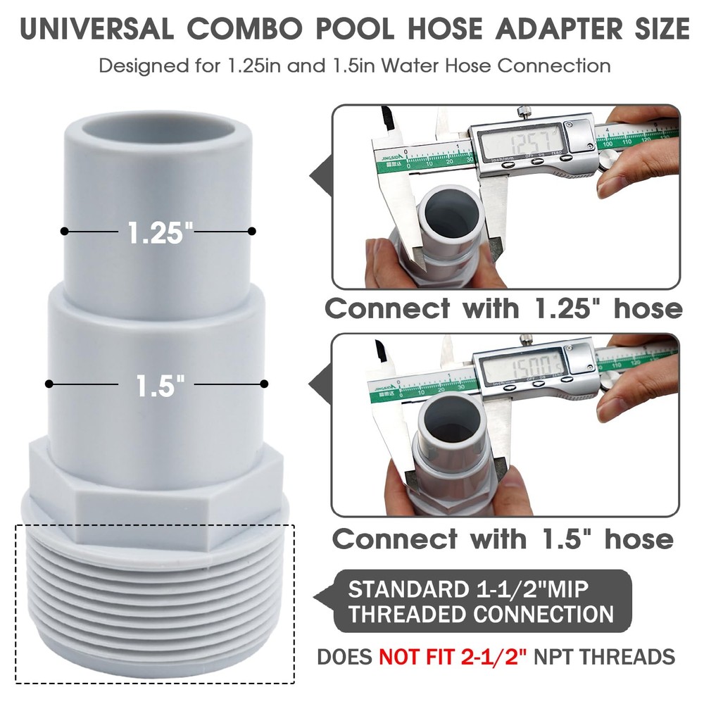 Universal Combo Pool Hose Adapter 3 pack-combo hose adapter, White-3