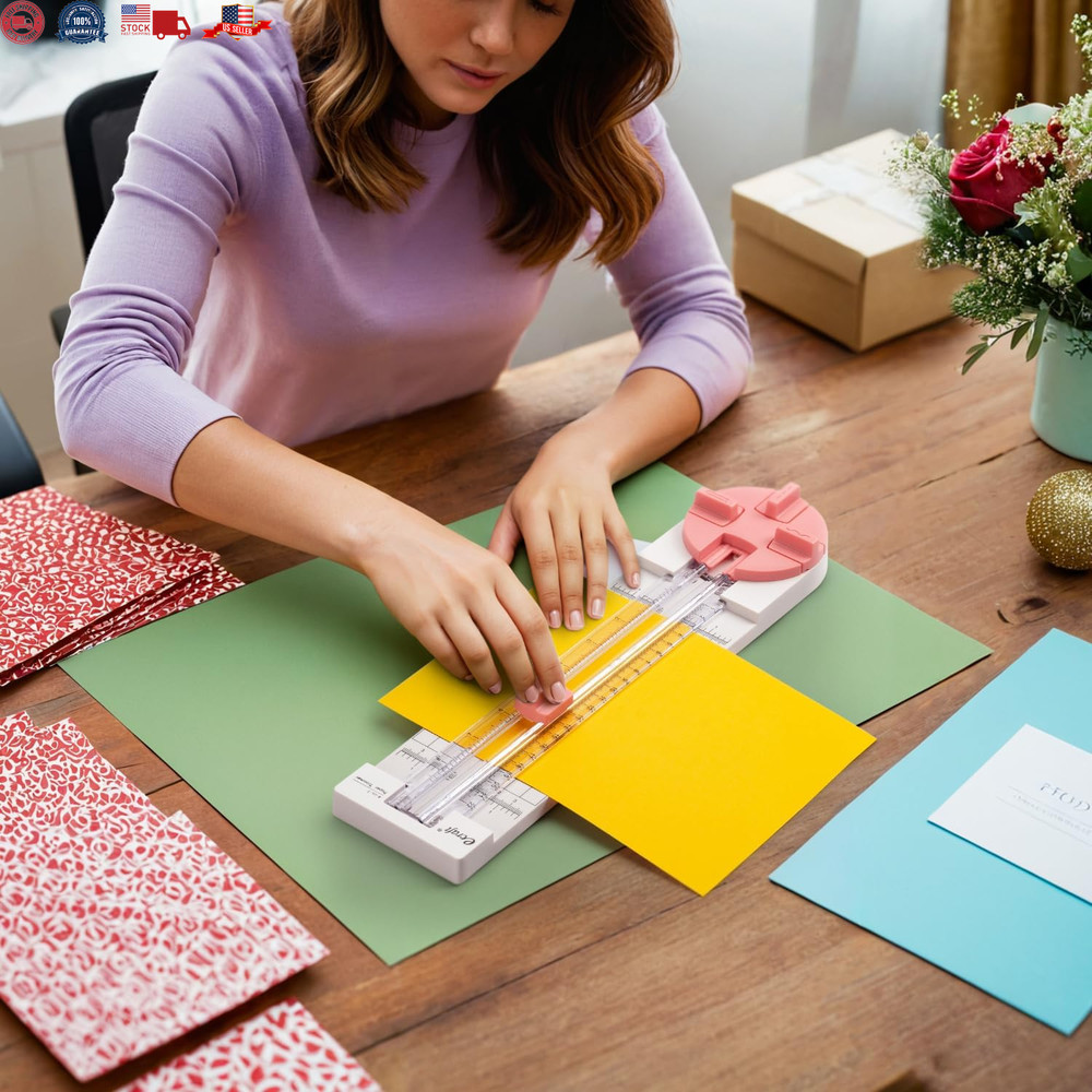Pink Paper Cutter 4-In-1 Paper Trimmer Multi-Function Scrapbooking Tool with Str