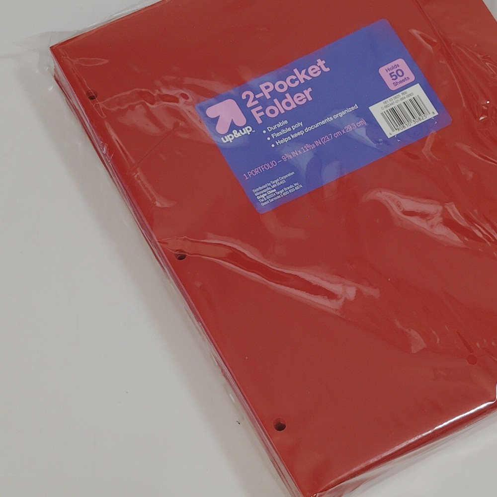 24-Pack - 2‑Pocket 3‑Hole Plastic Folder – Red – up & up – 24‑Pack