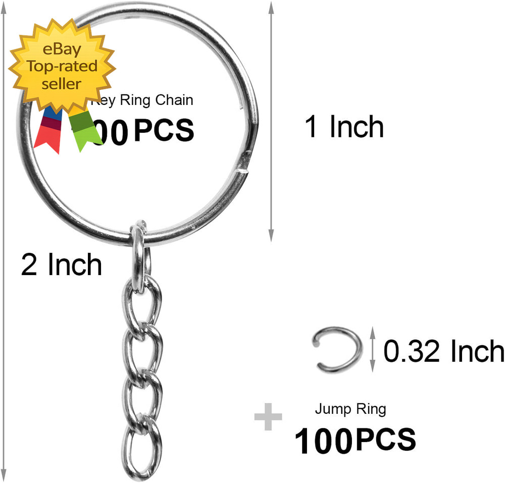 50PCS Bulk Keychains Set Split Keychains Rings with Chain 1 Inch Key Rings