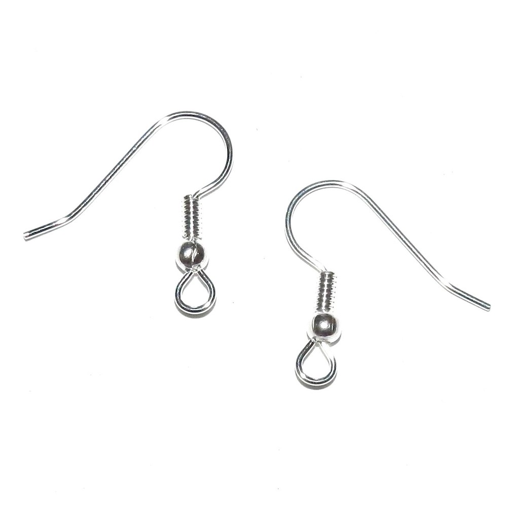 M788 Silver Coil & Ball 1" Fishhook Wire Plated Brass Earring Component 12pc