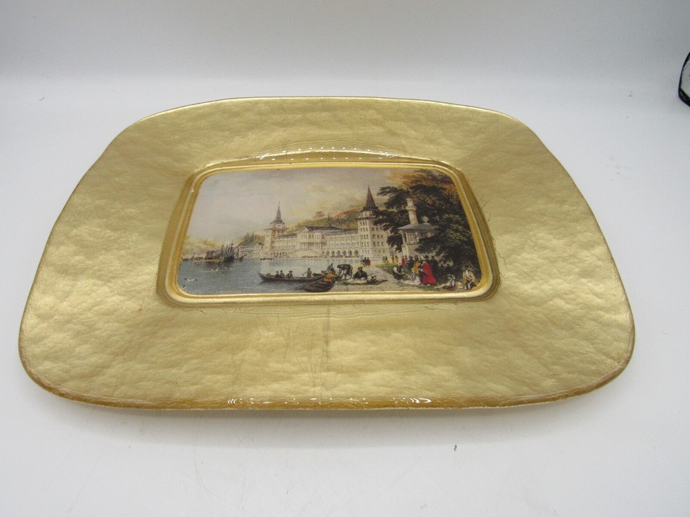 Gold Decoupage Rectangle Tray/Plate European Port 10"