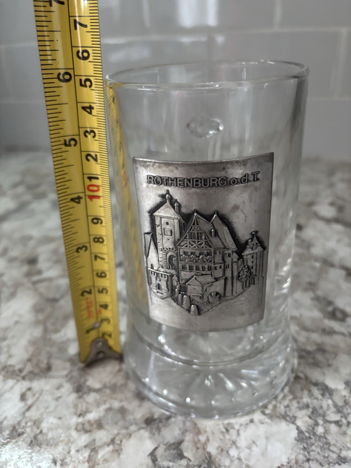 Rare German Beer Mug, Vintage Rothenberg Glass Mug W/Pewter Pronlein Emblem