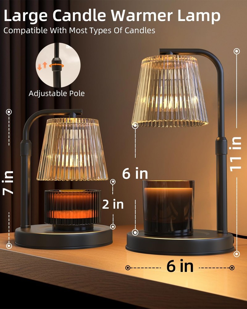 Candle Warmer Lamp Adjustable Height 6" Timer Dimmable - Safe Wax Melter