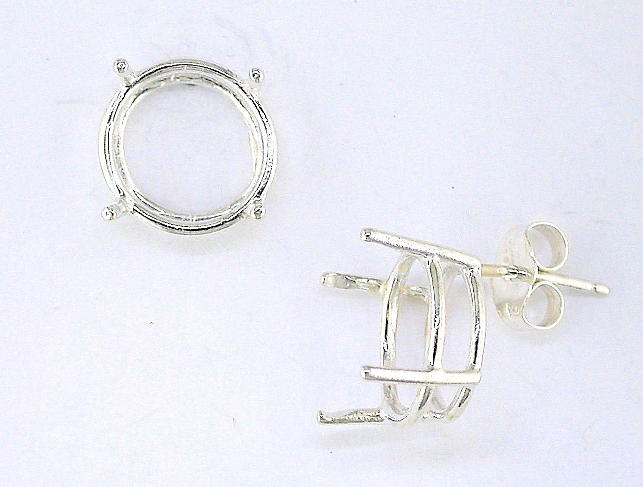 4 Prong Round Wire Mount Earring Setting Sterling Silver