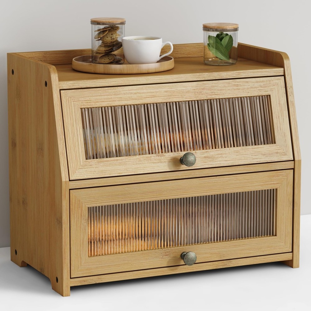 Large Bread Box for Kitchen Countertop, Double Layer Breadbox for Homemade Lo...