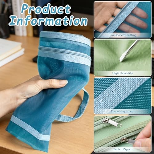 4 Pack Mesh Zipper Pouch with Handles, Nylon Document Bag Double Layer