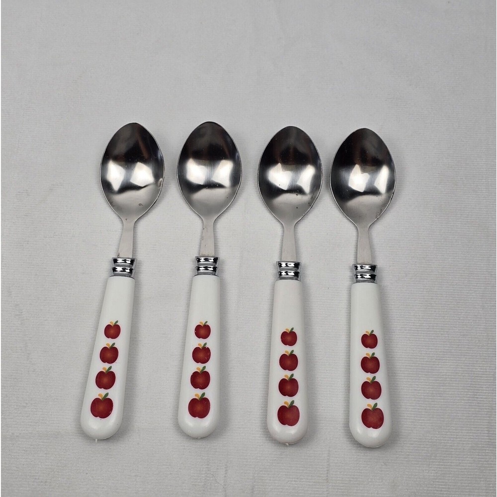 Apple Flatware Set & Holder Farmhouse Fruit Vintage Plastic Handle