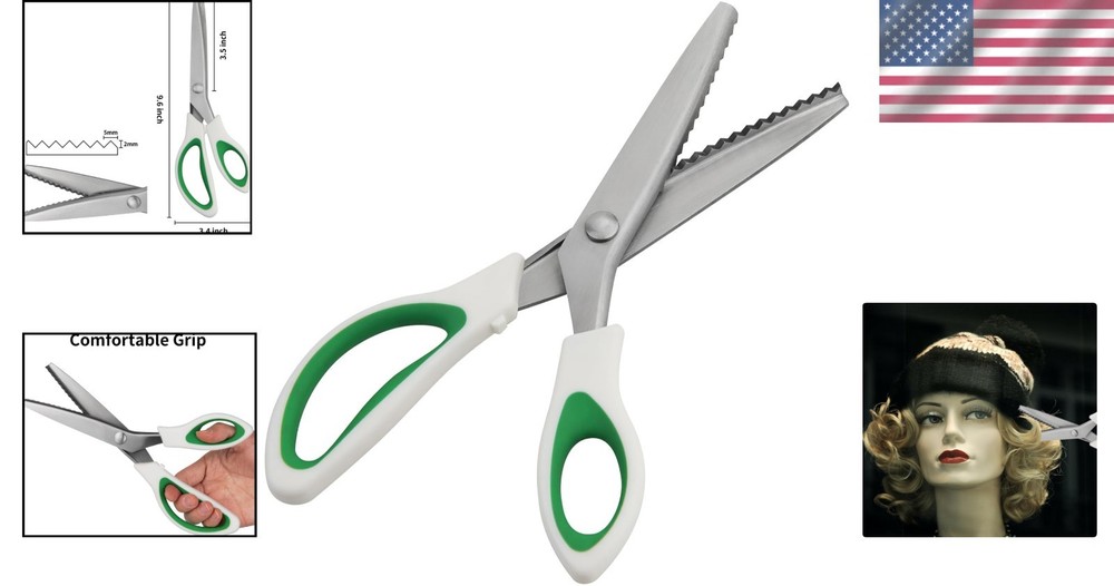 9" Ergonomic Pinking Shears - Precision Zig Zag Craft Scissors for All Fabrics