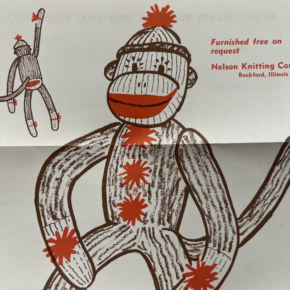 Sensational Sock Monkey Toy Nelson Knitting Red Heel Pattern and Instructions