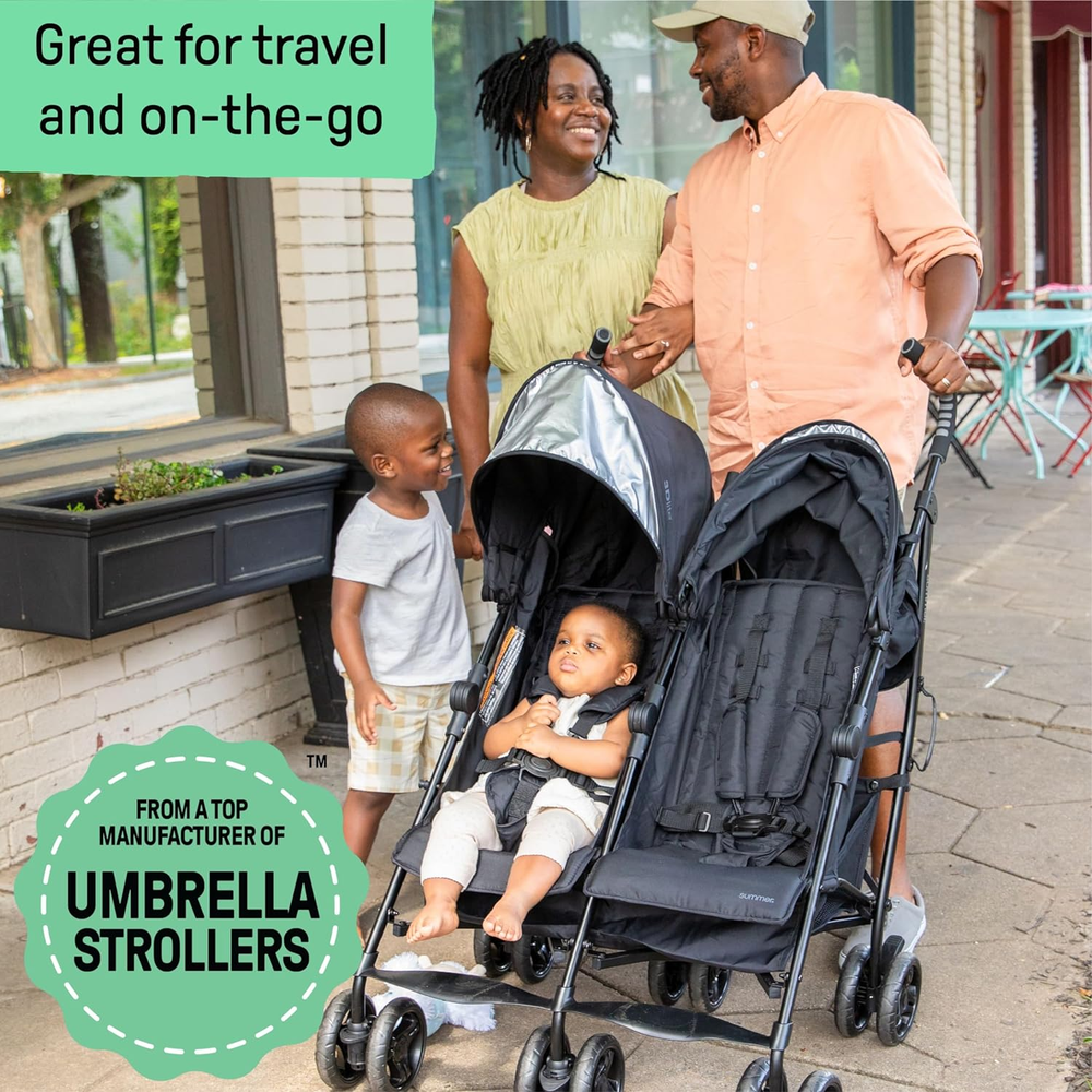 3Dlite Folding Lightweight Side by Side Double Stroller with 5-Point Safety Harn