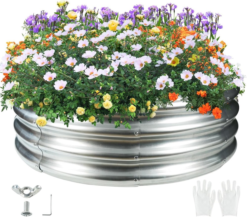 3FT Diameter Camp Fire Ring Pit, Large Round Galvanized Steel 3x3x1FT, SILVER