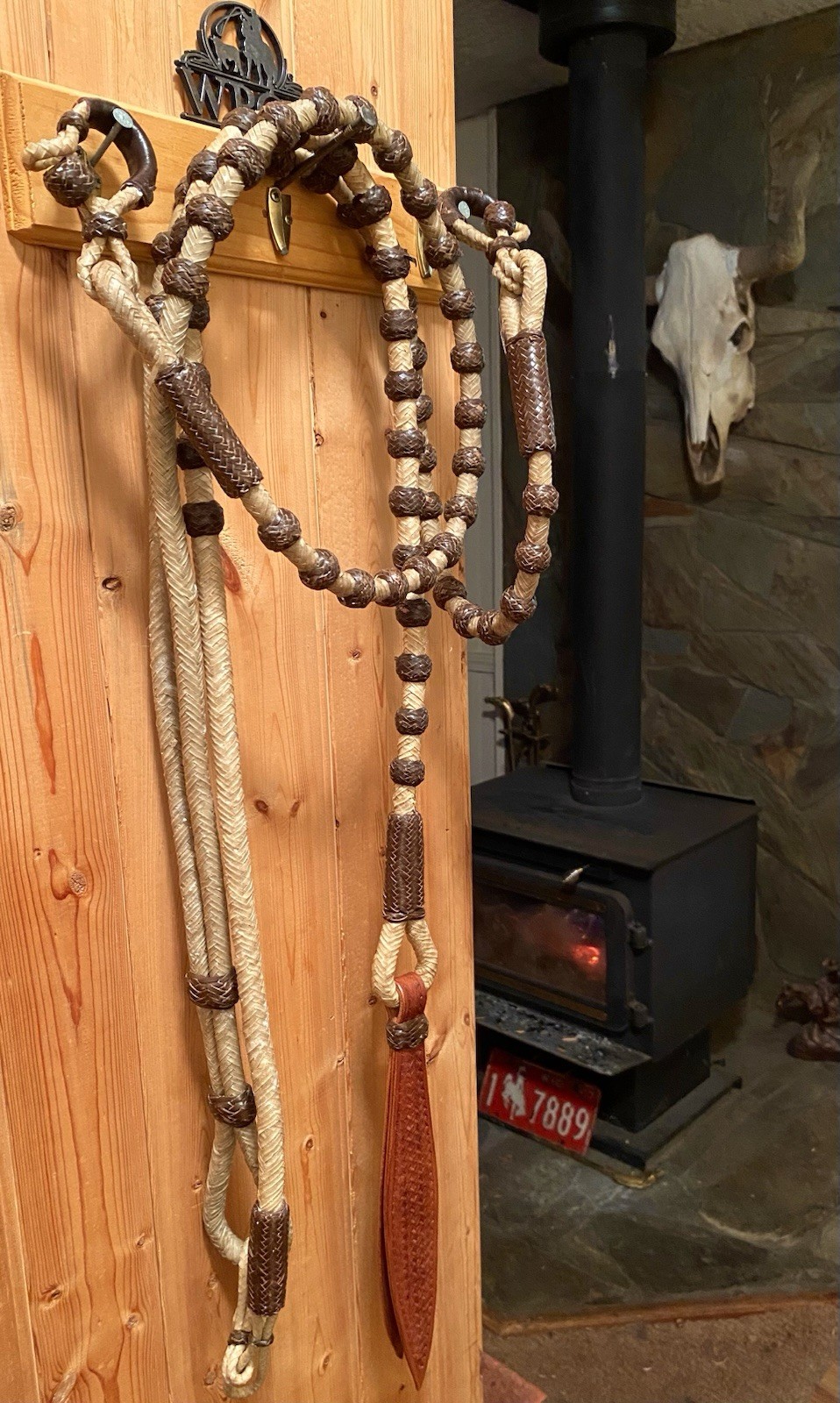 Vintage Western Braided Rawhide Romel / Romal Reins 60 Brown Buttons Vaquero