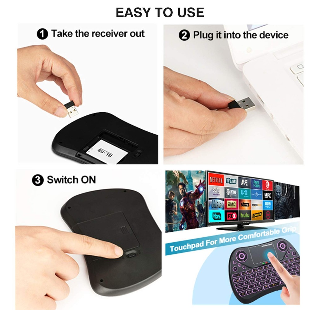 PONYBRO (Newest Version) Backlit Mini Wireless Keyboard with Touchpad Mouse