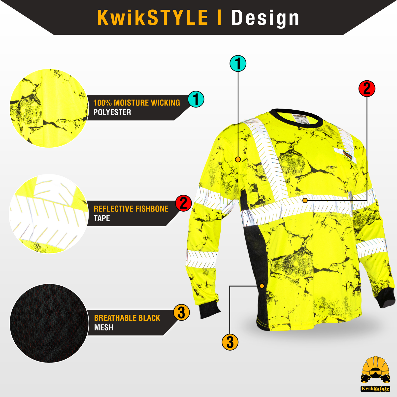 KwikSafety UNCLE WILLY'S WALL Class 3 Hi Vis Safety Shirt Long Sleeve ANSI OSHA