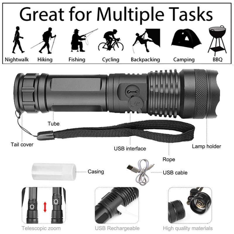 Super-Bright 90000LM LED Tactical Flashlight With Rechargeable Battery