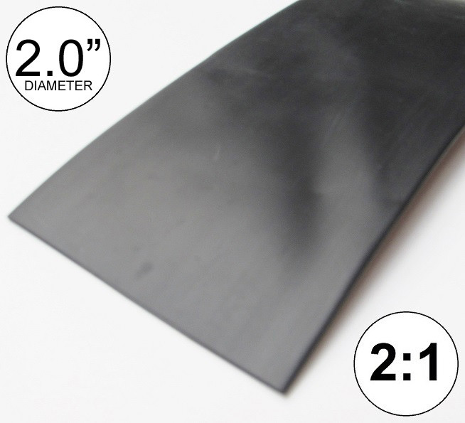 2" ID Black Heat Shrink Tube 2:1 ratio (2 feet) polyolefin 2.0" inch/ft/to 50mm