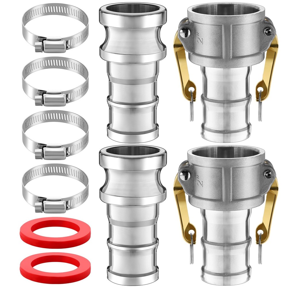 2 SET 2 Inch Type C & E Aluminum Camlock Fitting Kit Coupling Hose Clamp
