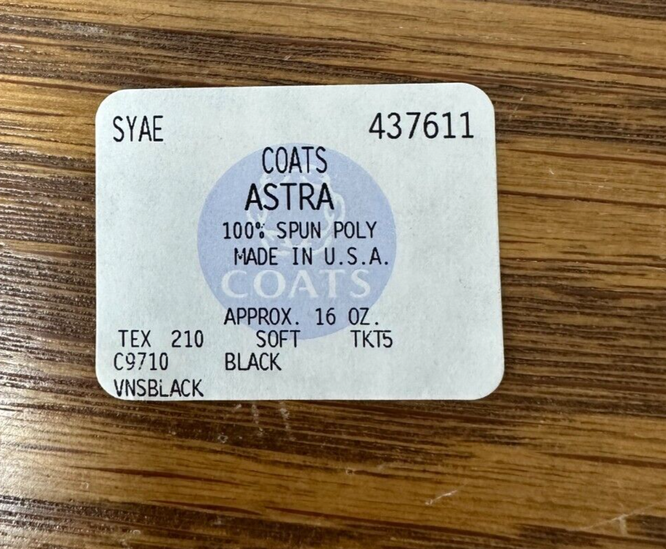 COATS Astra 100% Spun Poly BLACK THREAD TEX 210 SOFT TKT5