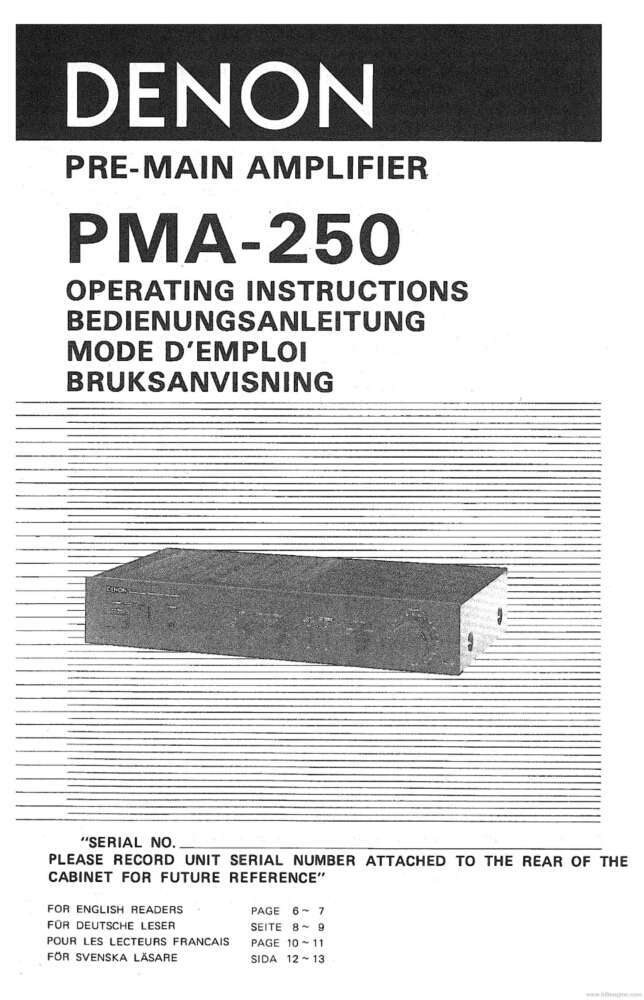 Denon PMA-250 Pre-Main Amplifier Owners Manual