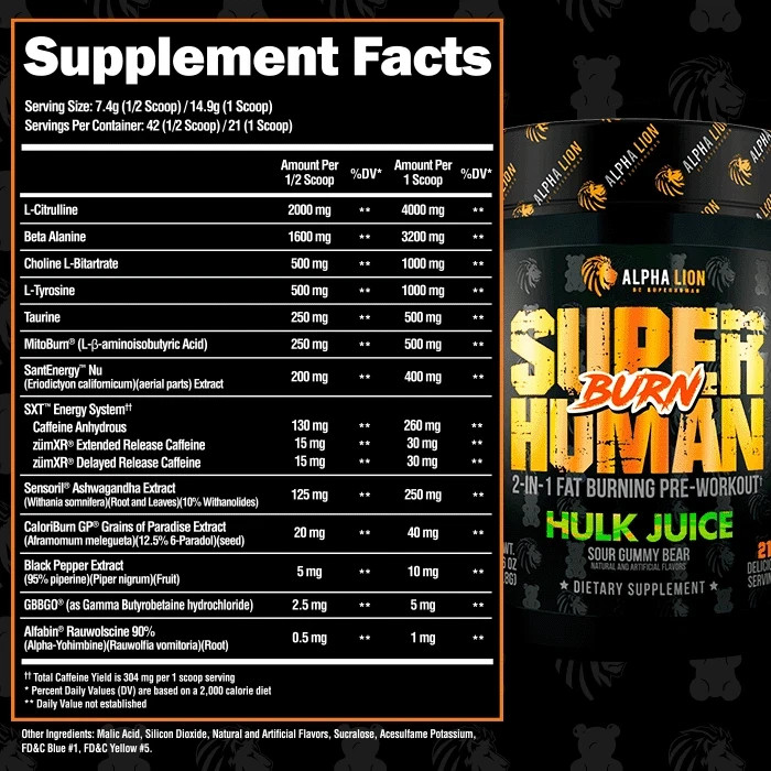 ALPHA LION SUPERHUMAN BURN 2-in-1 Fat Burning Pre-Workout Performance 21 Serving