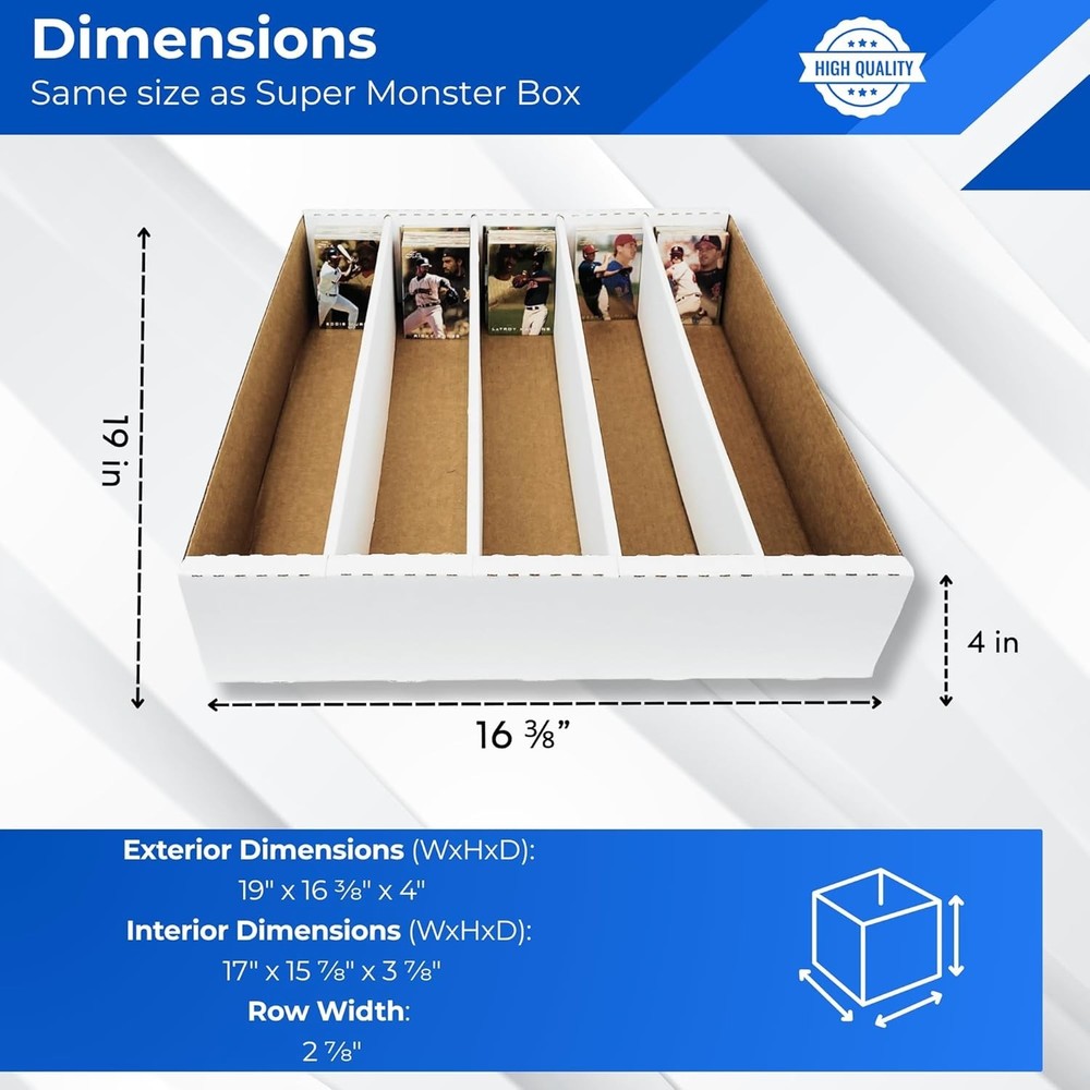 Baseball Card Storage Box - 4 Row Organizer - Protective Lid