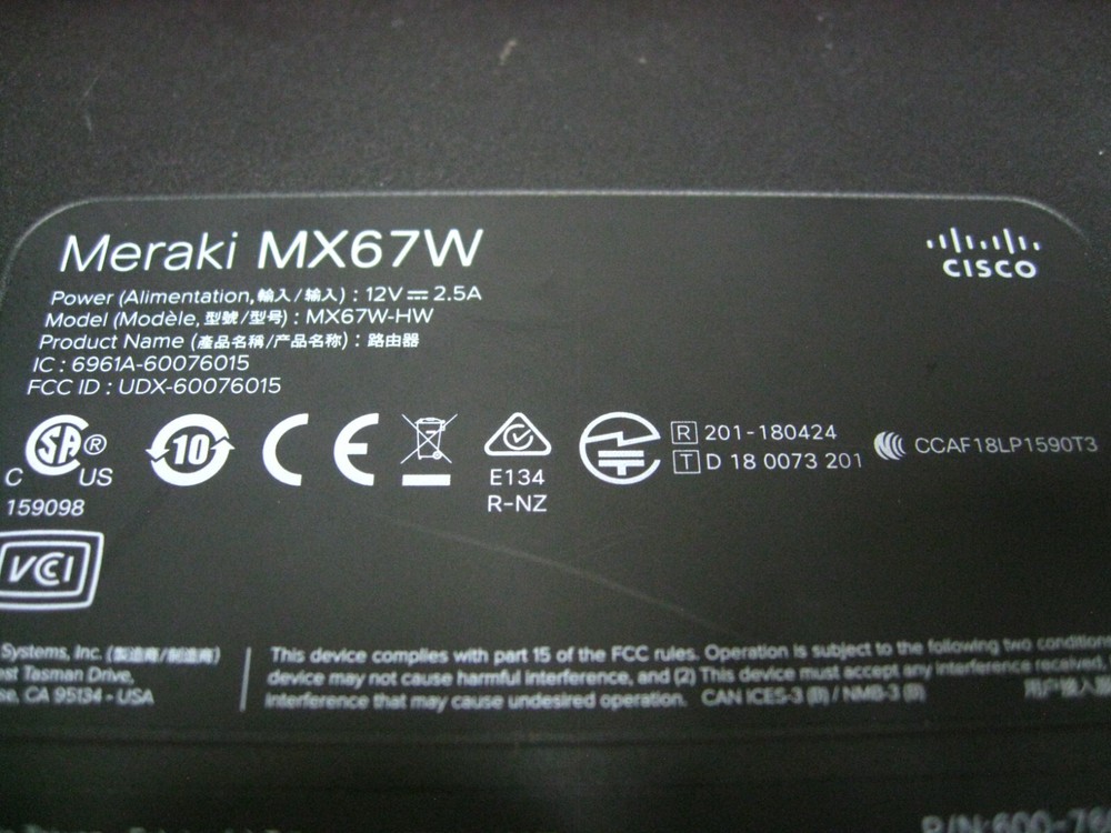 Cisco Meraki MX67W-HW Security managed network w/ Adapter + Antennas Reset