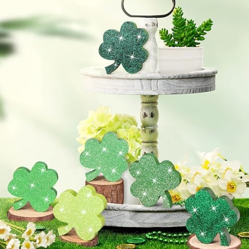 COCHIE St. Patrick's Day Shamrock Decorations, Wooden Saint Glitter Solid