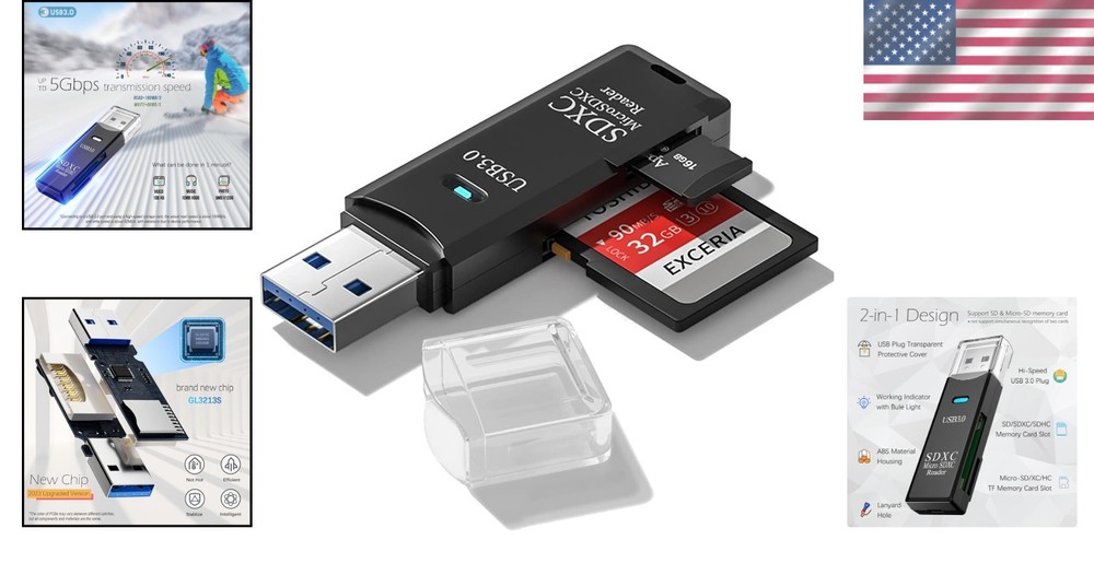 High-Speed 5Gbps Micro SD Card Reader - Plug & Play USB Adapter with Dual Slots