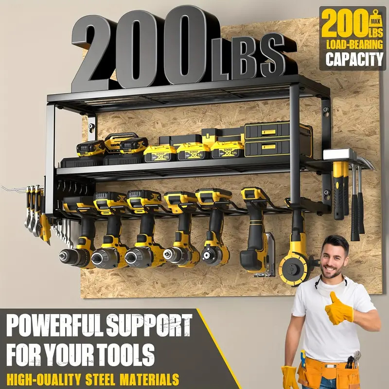 Power Tool Storage Drill Organizer Holder Rack 3 Layers Heavy Duty Wall Mounted