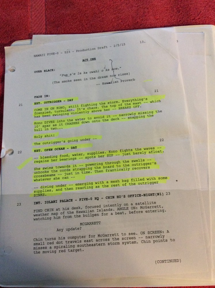 HAWAII FIVE-O ORIGINAL SCRIPT 523 SCHEDULE 2015 MO'O 'OLELO PU DANIEL DAE KIM