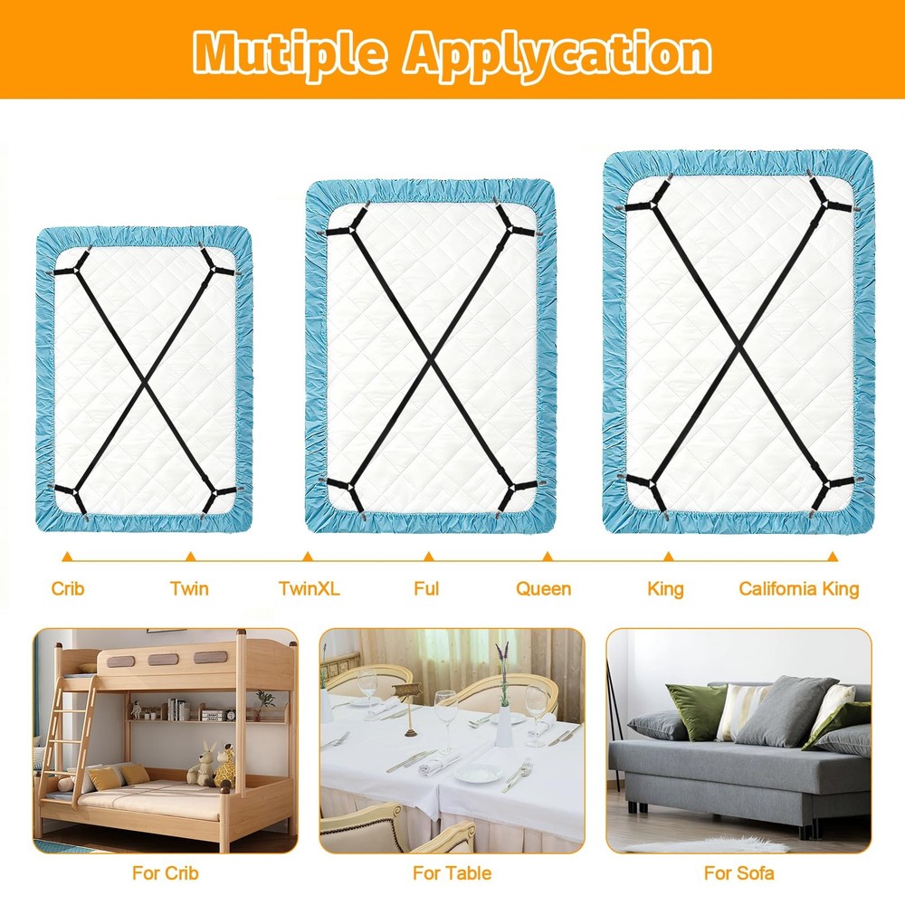Bed Sheet Straps, 4Pcs Elastic Adjustable Bed Sheet Holder Straps, Fitted She...