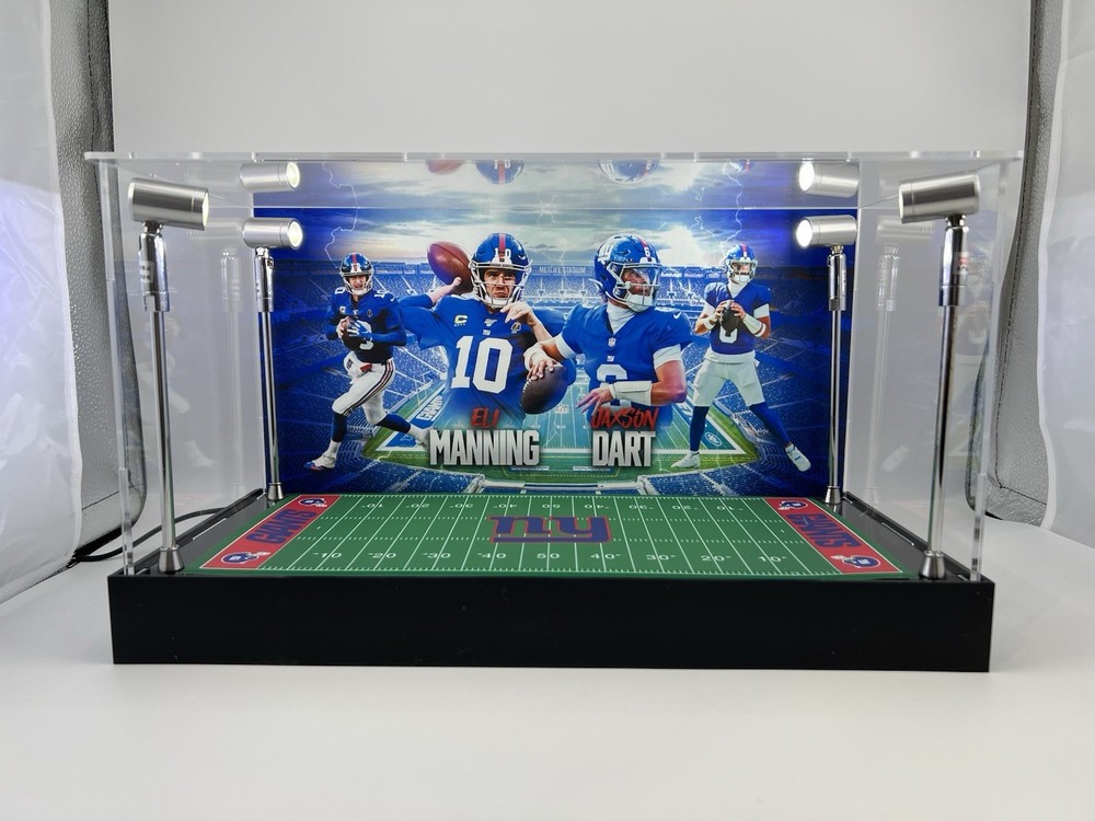 Eli Manning & Jaxson Dart Custom 2 Mini Helmet Display Case W/ LED Lights