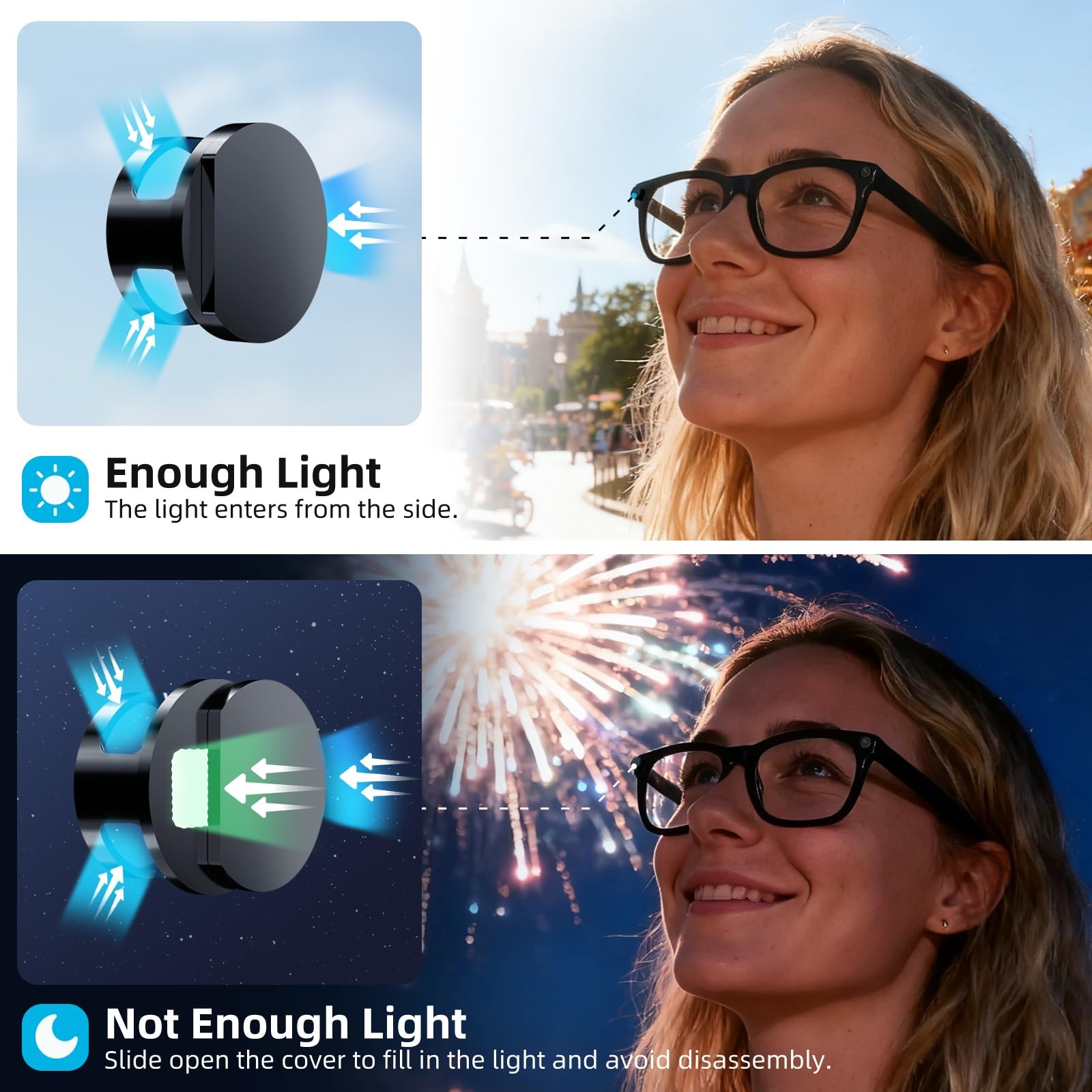 2Pcs LED Light Blocking Covers for Ray-Ban Meta 2Pcs, Black