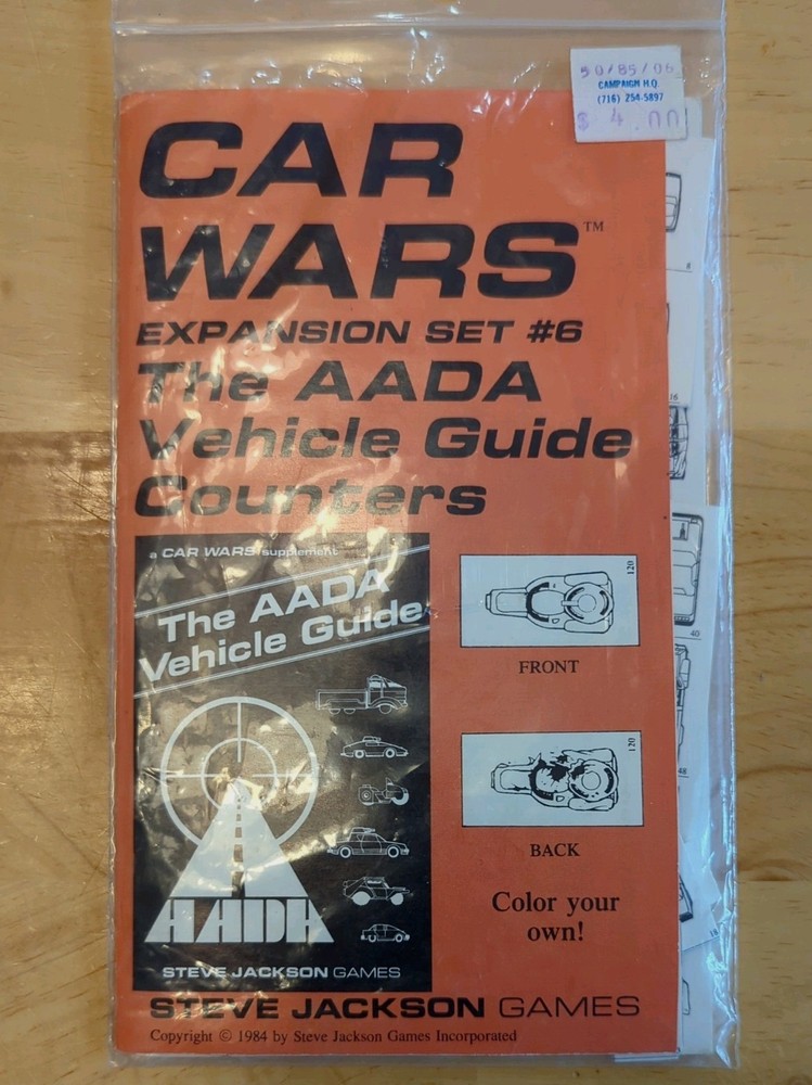 Car Wars Expansion Set #6 - AADA Vehicle Guide Counters partial uncut SJG