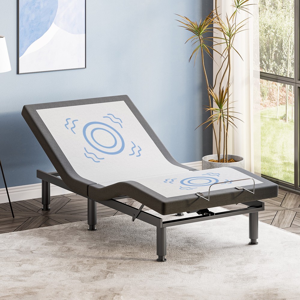 Upgraded Adjustable Bed FrameBase With Massage Backlit Remote Twin XL Split King