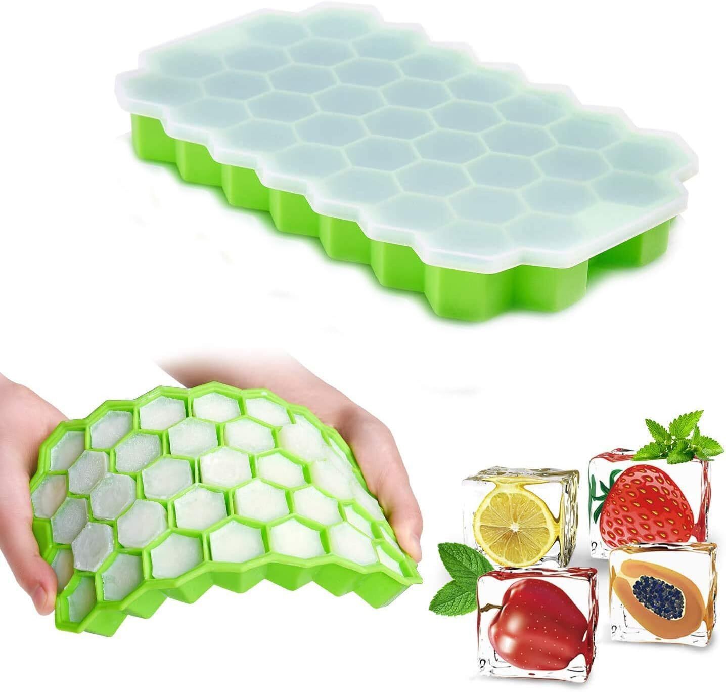 Silicone Ice Cube Tray with Lid - 77 Small 0.87" Cubes for Whiskey - Stackable
