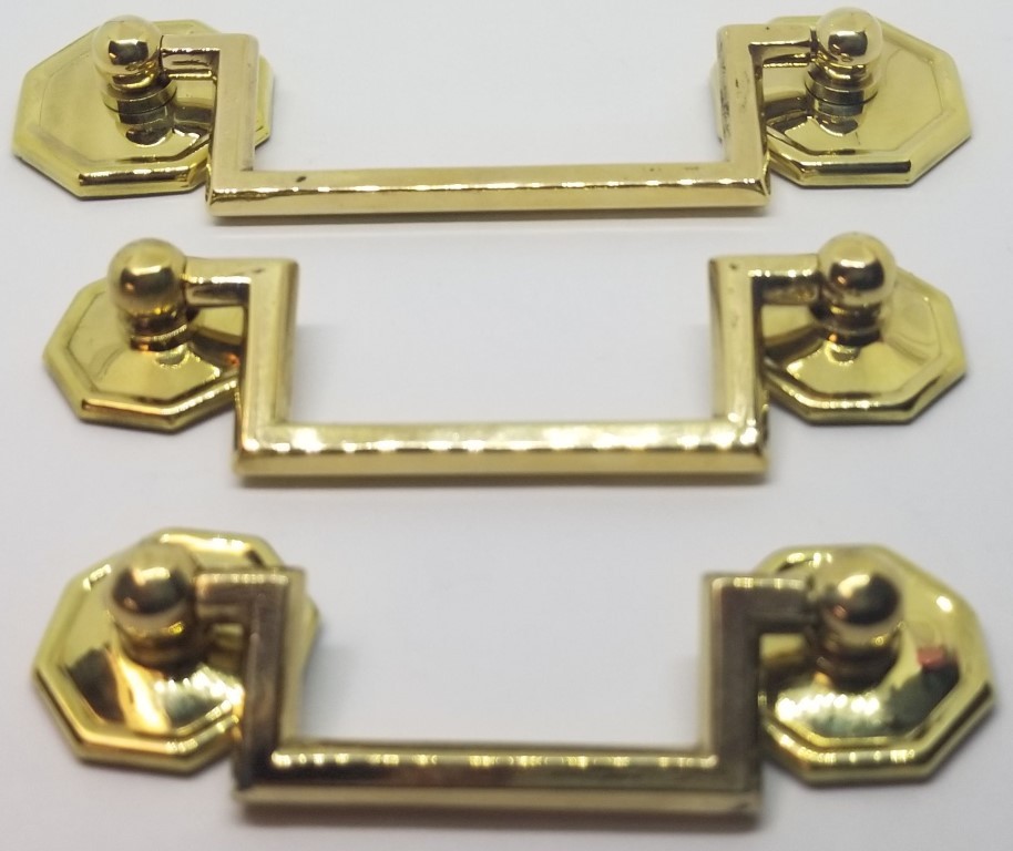 MEDIUM BRIGHT BRASS 3" Centers Colonial Revival Drawer Pull Square Handles KNOB