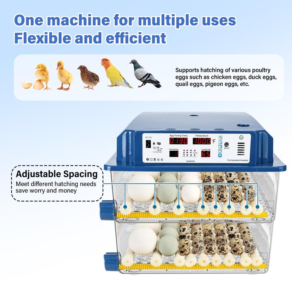120 Eggs Incubator Temperature Control Automatic Digital Chicken Egg Hatcher New