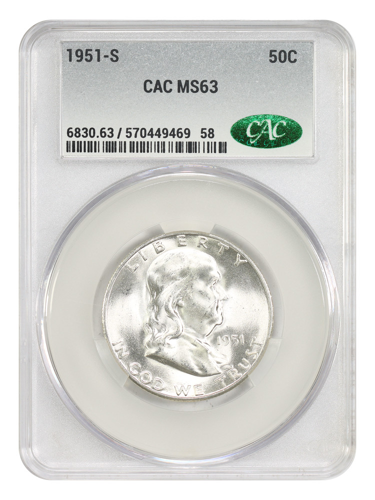 1951-S 50C CACG MS63 - Franklin Half Dollar