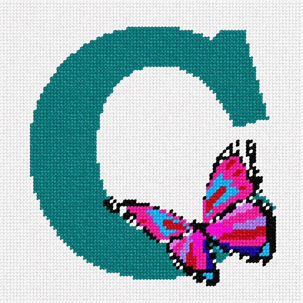 Letter C Butterfly Needlepoint Kit or Canvas