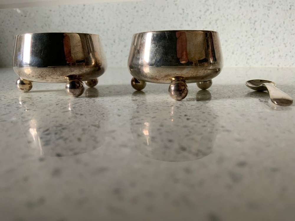 pair Antique Mappin Bros Silver plated salts
