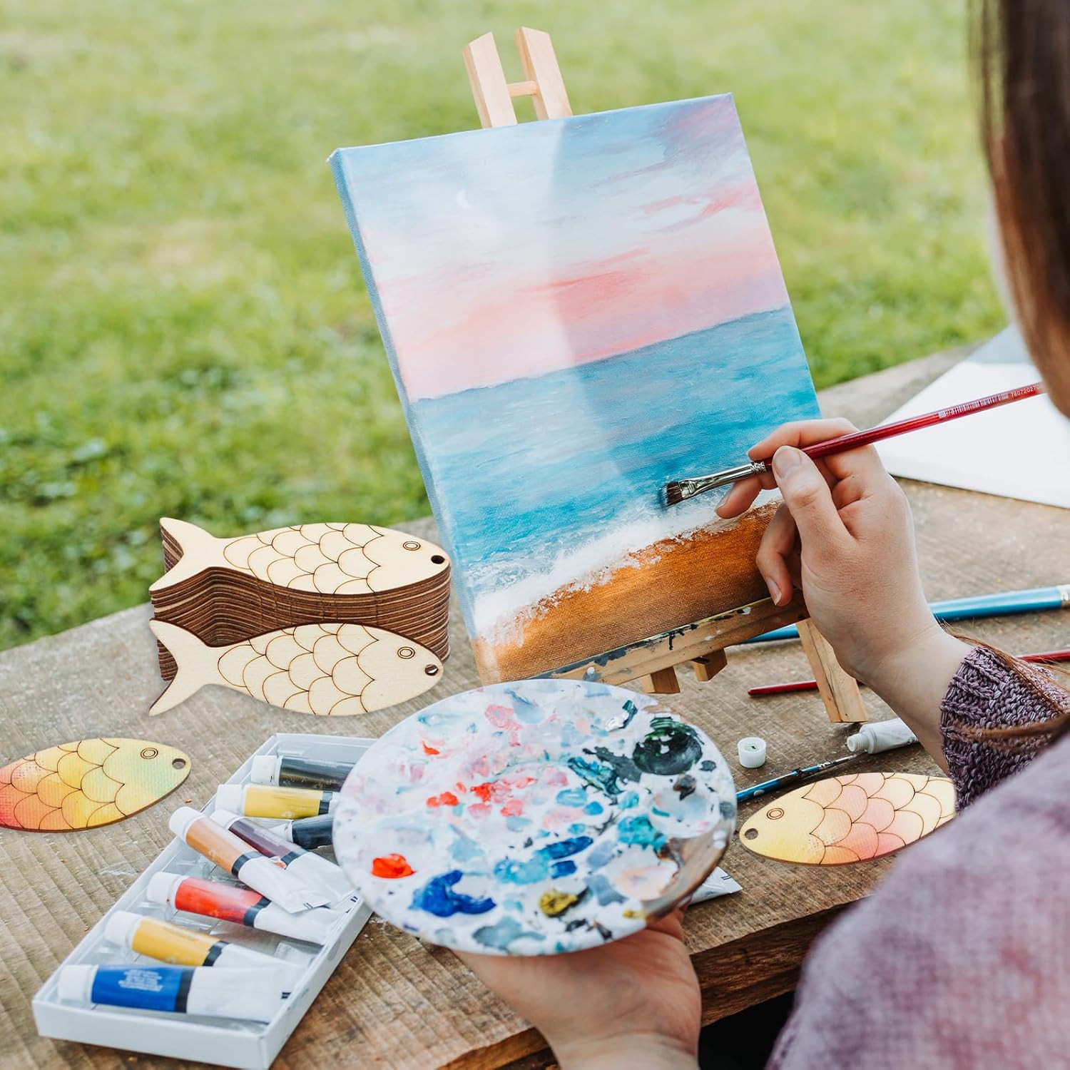 DIY Wood Fish Cutouts, 36 Pcs Unfinished Wooden Fish Shaped Ornament Blanks Sign