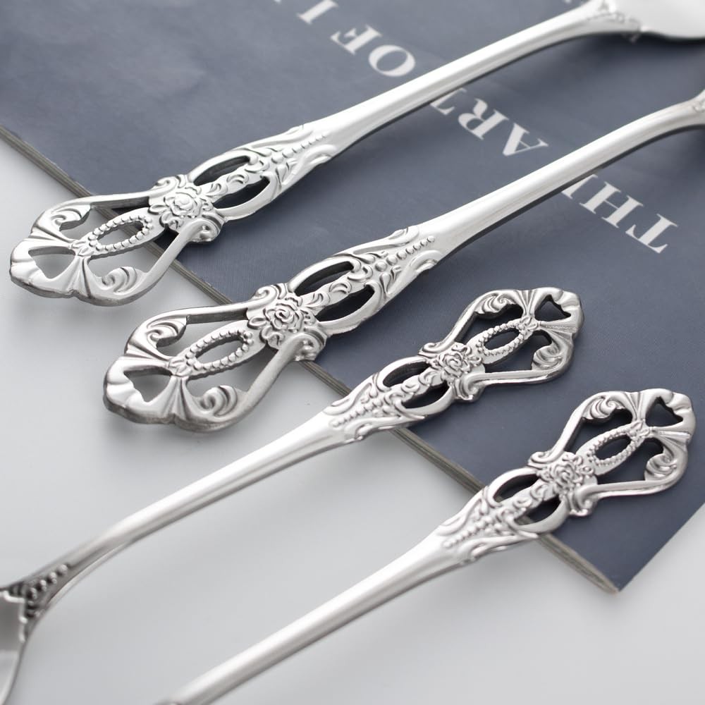 40-Piece Stainless Steel Flatware Set, Silver Silverware Set Service for 8, C...