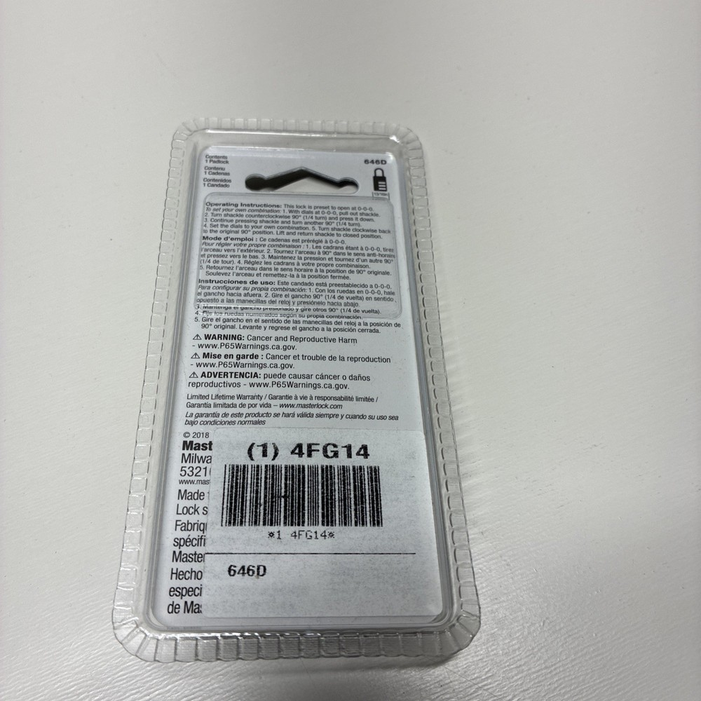 Master Lock 646D Wide Set Black Combination Lock, NIP