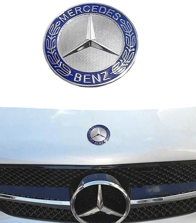 🔥🔥For Mercedes~Benz Blue Flat Front Hood Emblem AMG Badge Logo LAUREL WREATH