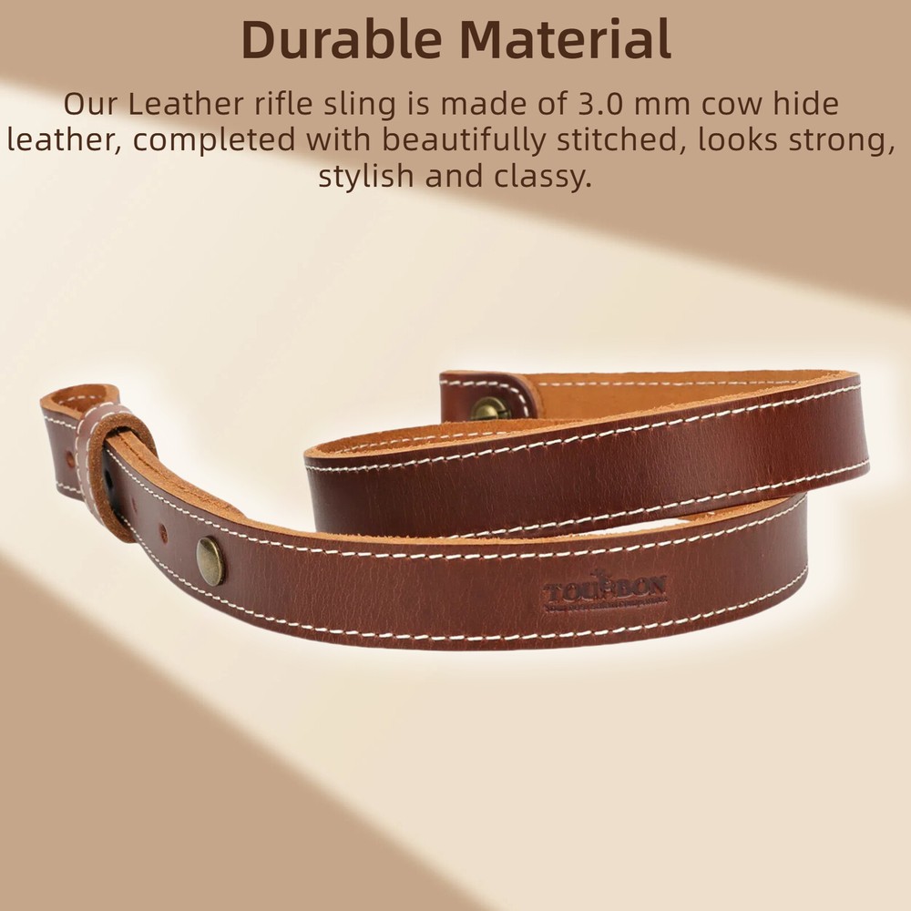 2 Point Leather Gun Sling - Adjustable Strap, Quick Release Swivels for Rifle