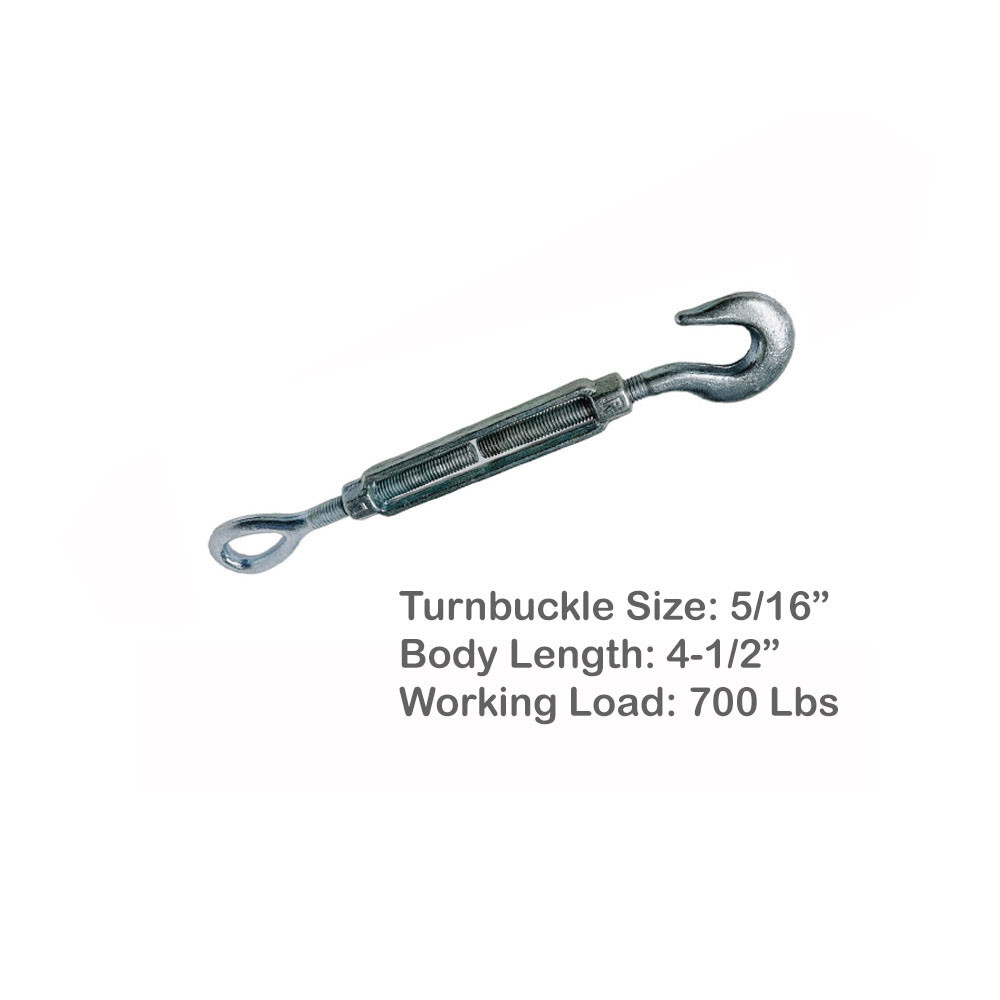 5/16" x 4-1/2" Turnbuckle HOOK EYE Pulley Galvanized Drop Forge 700 Lb Capacity